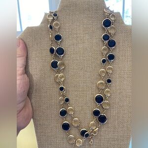 Ann Taylor Black‎ & Clear Bezel Set 40” Long Necklace